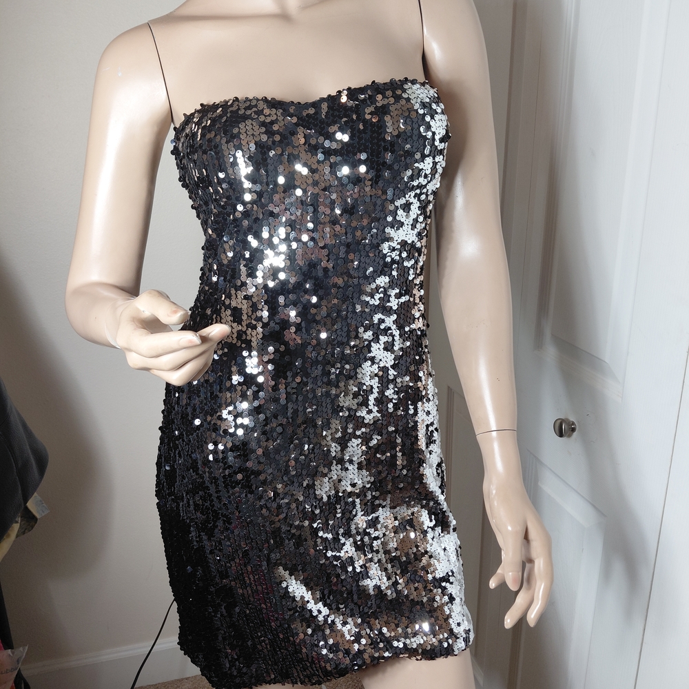 As U Wish Strapless Black and Silver Sequin Dress